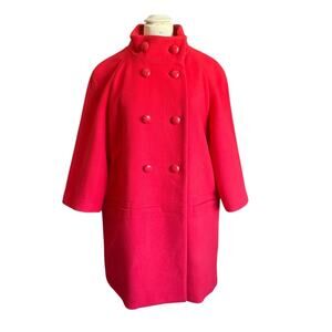 Coach Red Wool Coat Women’s Size L Funnel Neck 3/4 Sleeve Button Front
